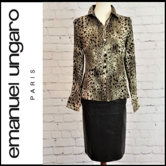 Emanuel Ungaro Tops - EMANUEL UNGARO Silk Blend Animal Print Blouse 10
